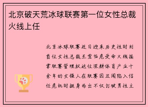 北京破天荒冰球联赛第一位女性总裁火线上任